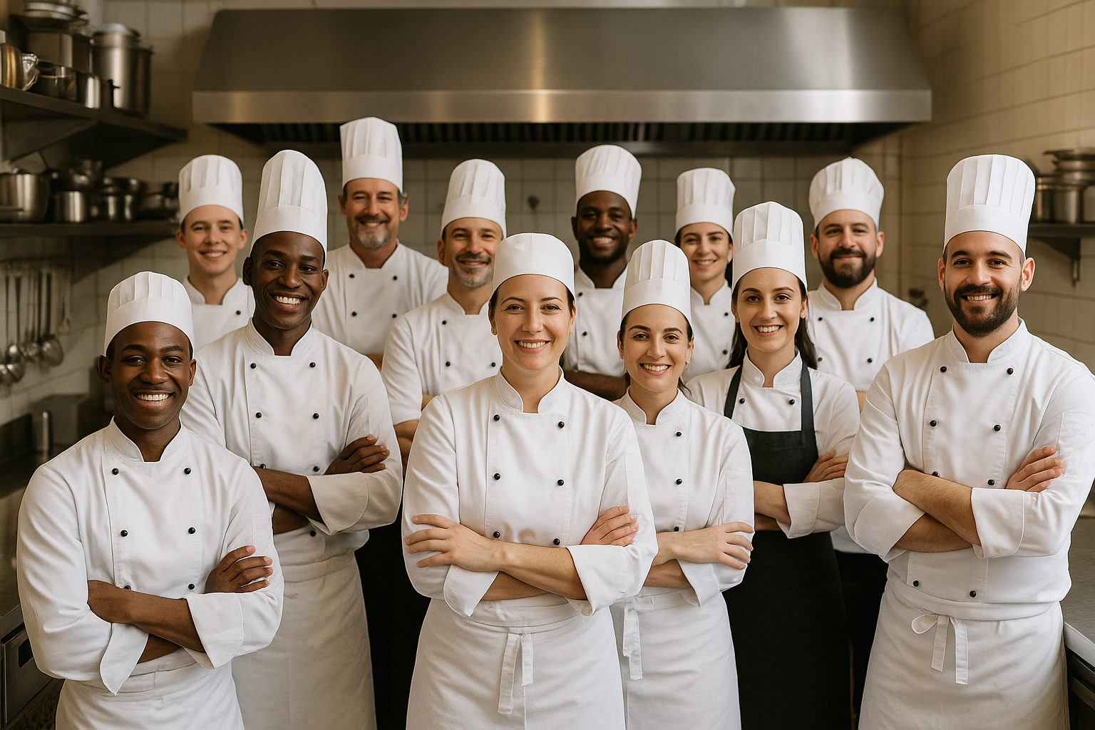 Équipe en service autour du chef Emanuel Perez